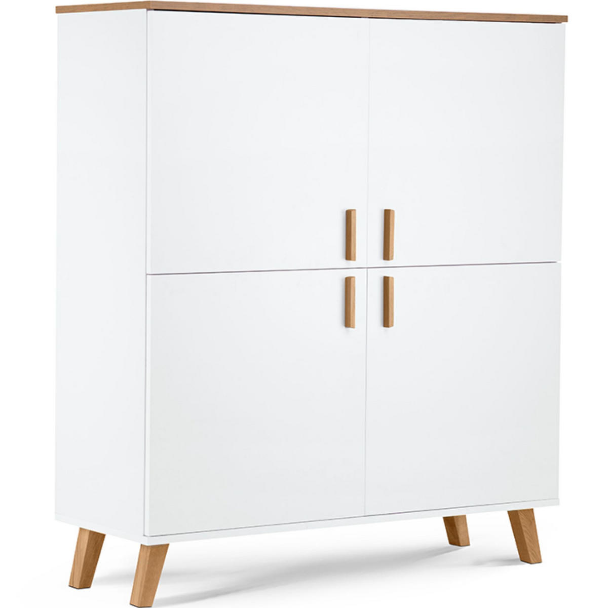 TÜRKOMMODE FRISK 6 Einlegeböden und 4 Türen, weiß - Eichefarben/Weiß, Eichenholz/Holzwerkstoff (107/134/40cm) - KONSIMO®