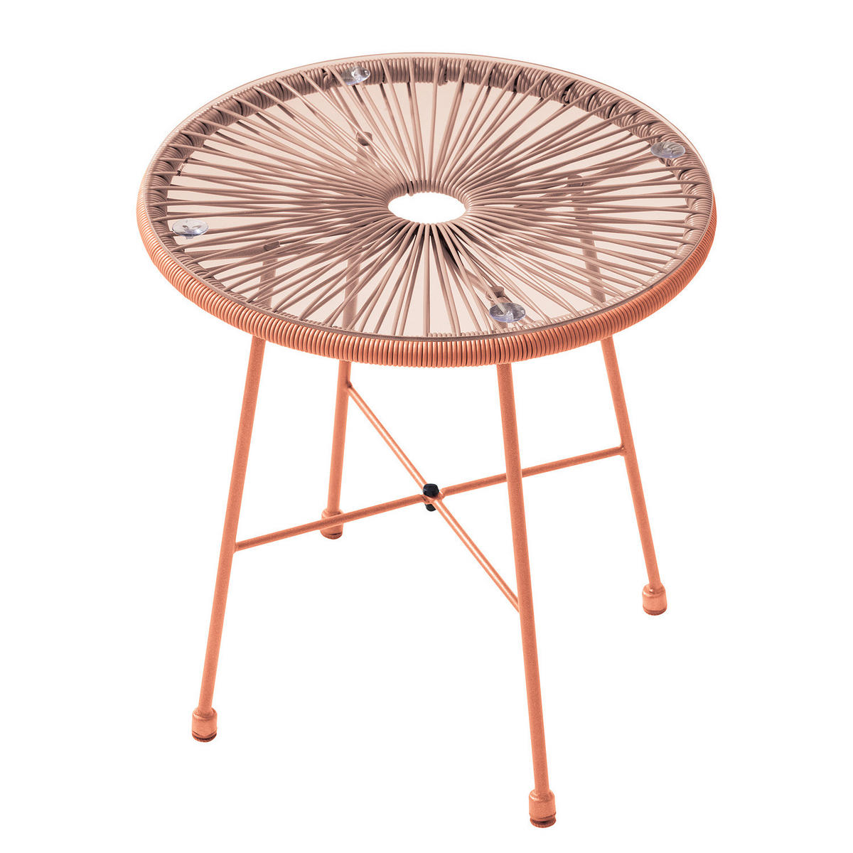 SITZGRUPPE - Stahl / Polyrattan - 3-teilig - Rosa, Glas/Kunststoff - home24