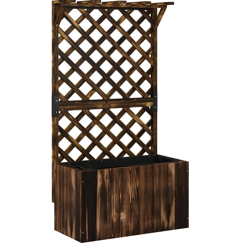 BLUMENKASTENHALTER mit Rankgitter & Hängedach Fichtenholz 64x33x122 cm - Braun, Holz (33/122/64cm) - Modfu