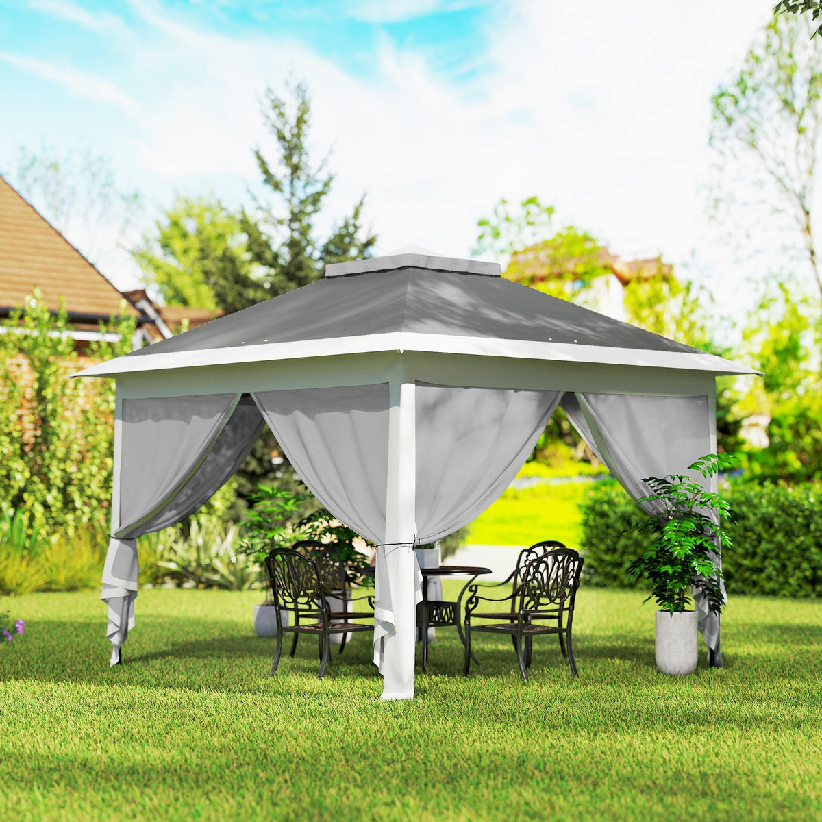 PAVILLON 3,3x3,3m, wasserabweisend Stabil Winterfest Pop-up Faltpavillon Grau - Dunkelgrau, Metall (330/288/330cm) - Outsunny