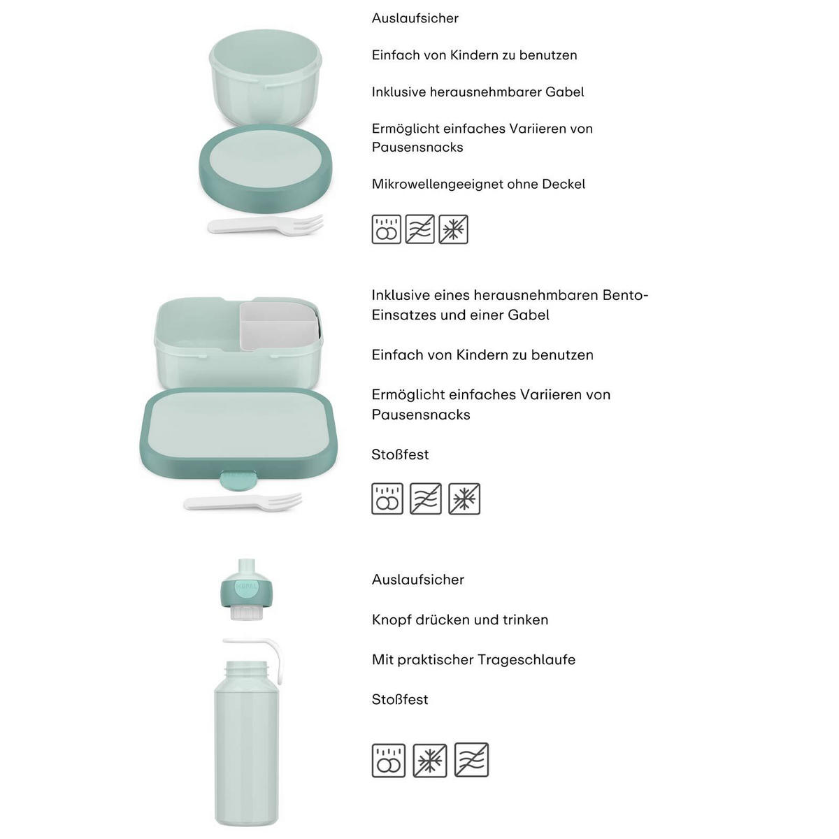 LUNCHSET Campus Princess Power 3er Set - Violett/Mintgrün, Kunststoff (6.8/24.4/24cm) - Mepal
