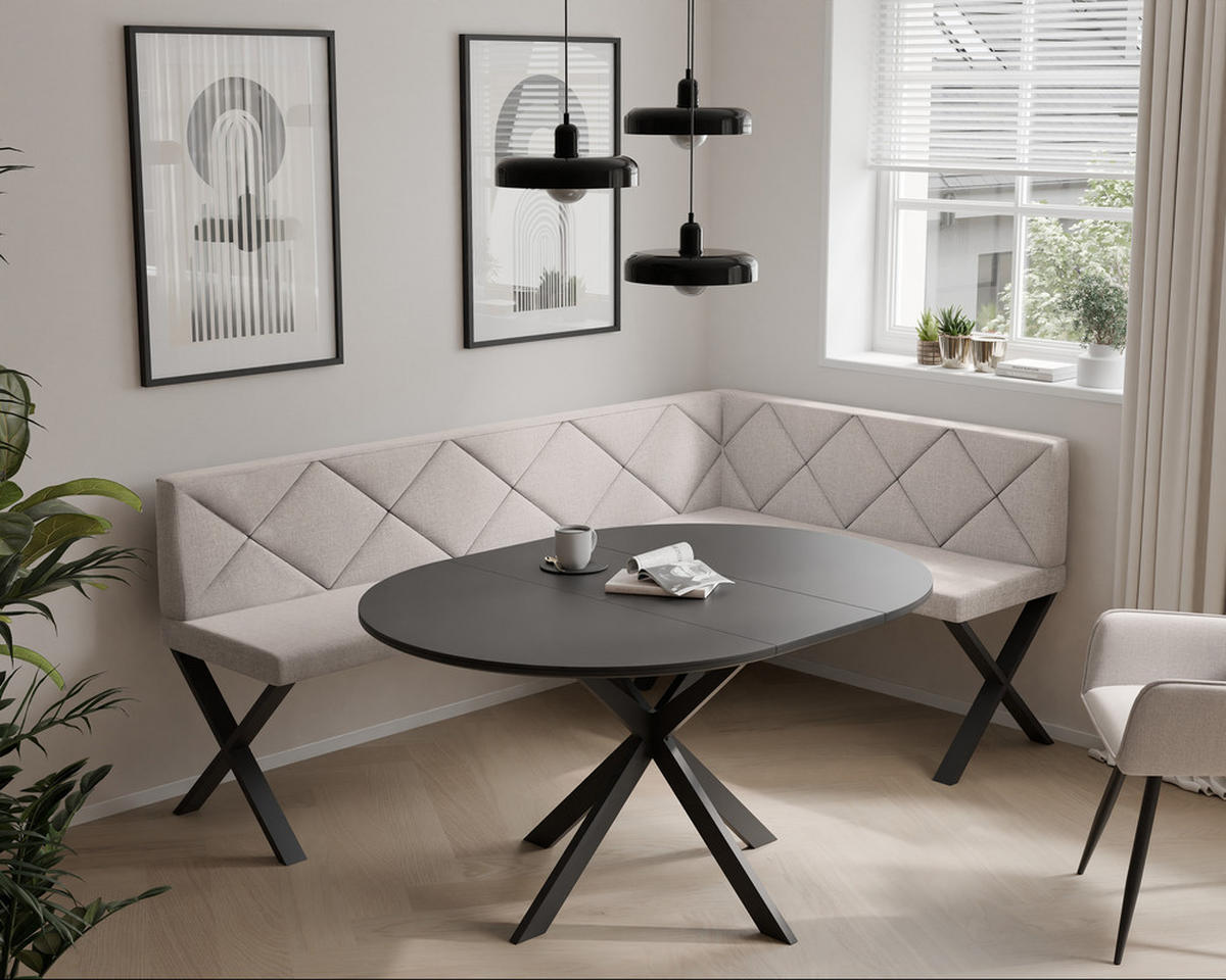 ECKBANK rechts VERO X Webstoff gesteppt, 128/168 cm Beige - Beige, Textil/Metall (128/168cm) - Idohome