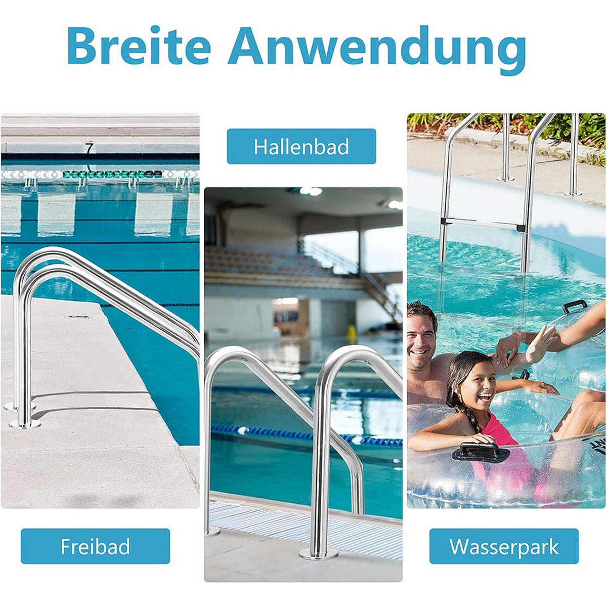 POOLLEITER aus Edelstahl silber - Silberfarben, Metall (53/147/23cm) - COSTWAY