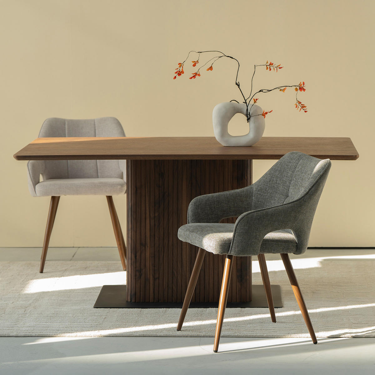 ARMLEHNENSTUHL - 2er-Set - Hellbraun, Textil/Metall (55/78/60cm) - home24