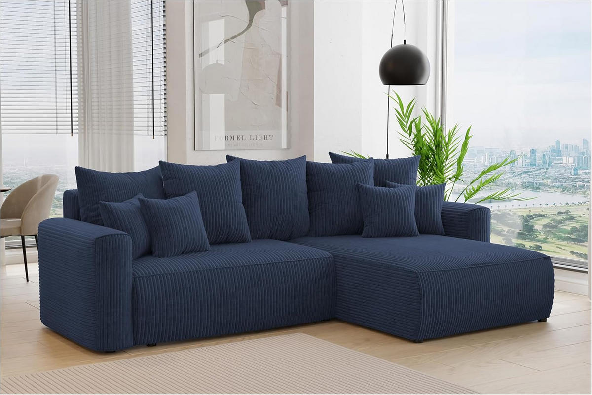 ECKSOFA BALI L - Blau/Schwarz, Holzwerkstoff (260/160cm) - Meblini