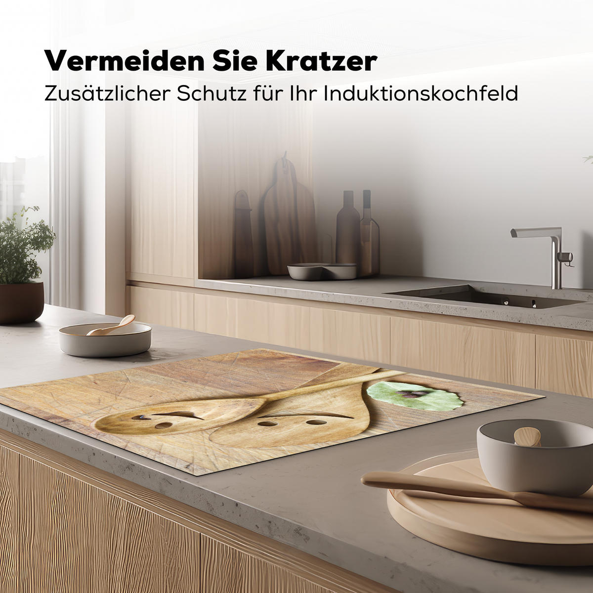 HERDABDECKPLATTE Holz - Löffel - Braun - Smiley 78x78 cm - Hellbraun, Kunststoff (78/0.2/78cm) - MuchoWow