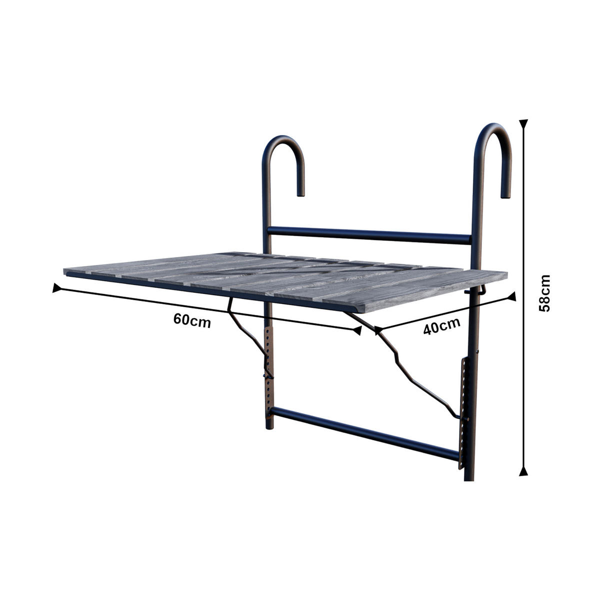 BALKONHÄNGETISCH Petäjävesi - Grau, Holz/Metall (40/60/58cm) - [en.casa]