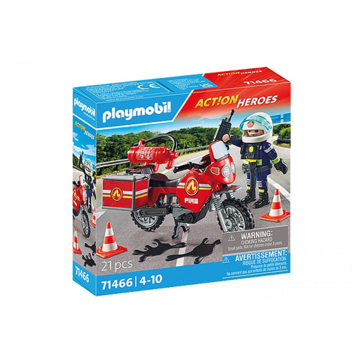 SPIELSET Feuerwehrmann und Motorrad-Actionheld - Blau, Kunststoff (4/14/14cm) - Playmobil