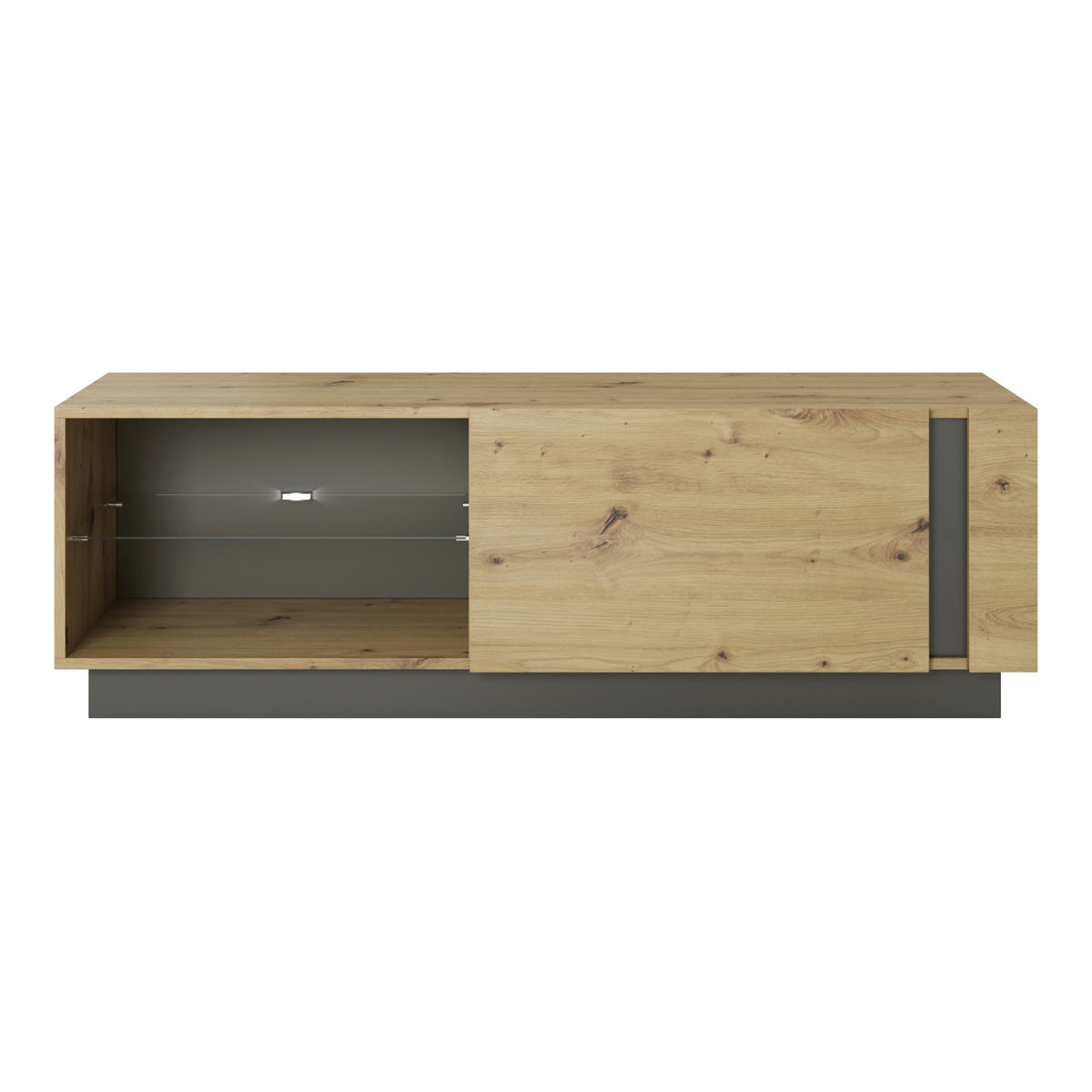 TV-ELEMENT ANDEBU RTV1 ABS-Kante Eiche Eiche - Eichefarben/Braun, Glas/Holzwerkstoff (138/46/40cm) - Komodee