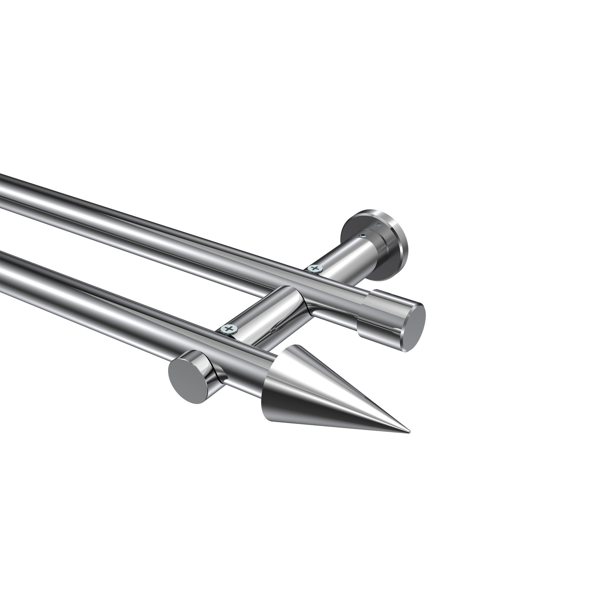 GARDINENSTANGEN-SET Platon Savio 260 cm (geteilt in 2 x 130 cm), 2-läufig (ohne Ringe), 20 mm Ø Chrom - Chromfarben, Metall (260cm) - INTERDECO