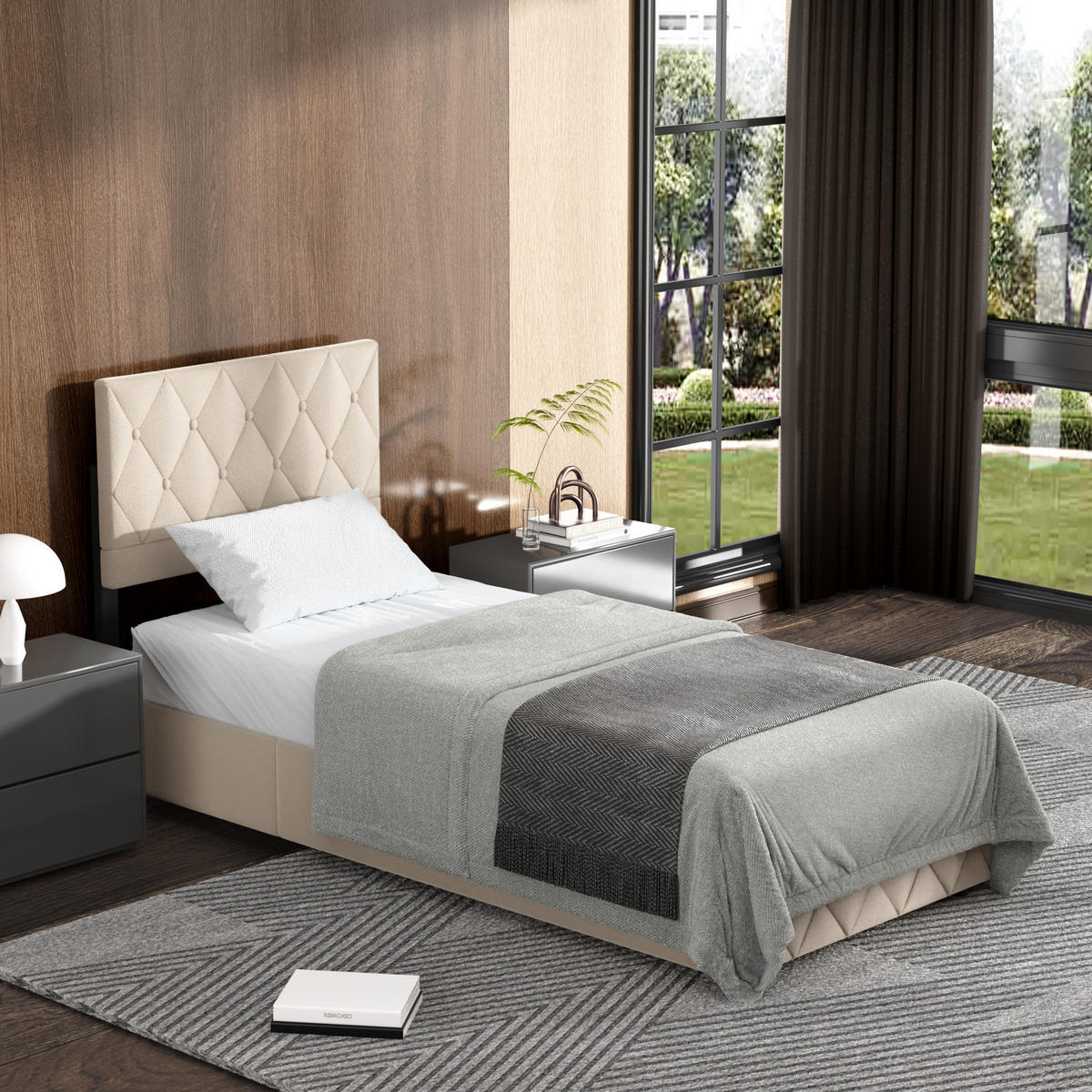 POLSTERBETT 90/200 cm mit hydraulischem Stauraum aus Samt, Beige - Beige, Textil (90/200cm) - Redom