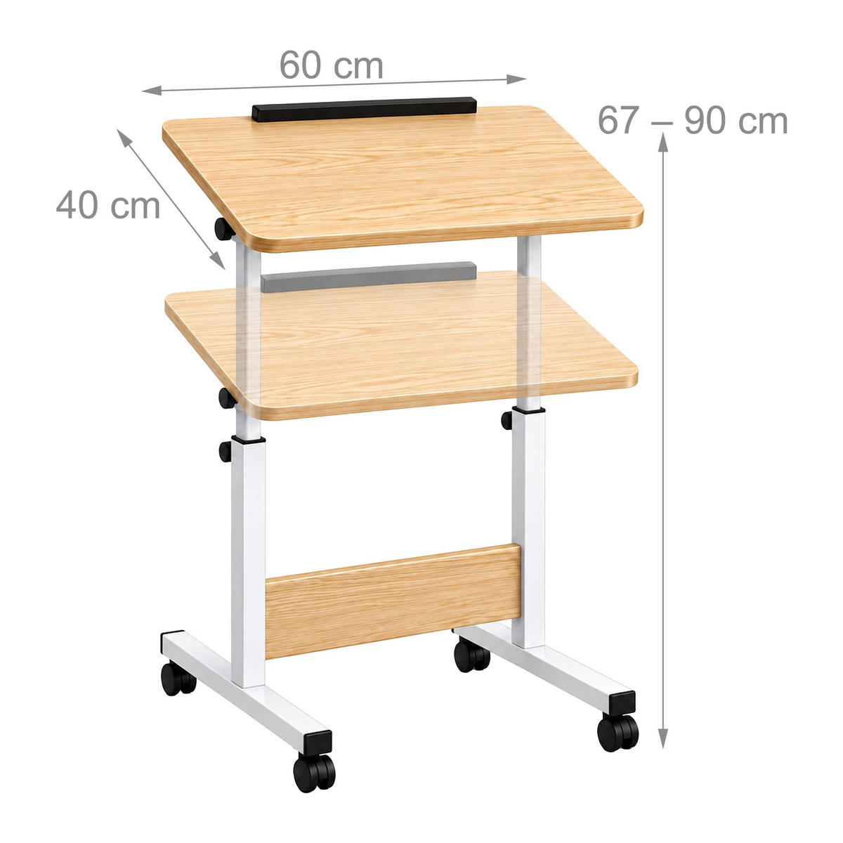 LAPTOPTISCH Weiß höhenverstellbar mit Rollen neigbar 60x40 cm - Weiß, Holzwerkstoff/Kunststoff (40/60/90cm) - Relaxdays