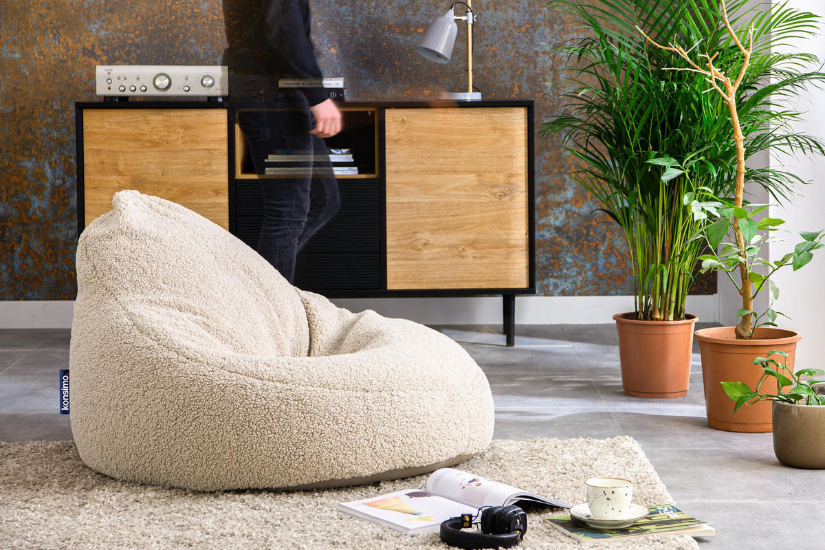 SITZSACK COSMO aus Bouclé, Ecru - Ecru, Textil (85/80/85cm) - KONSIMO®