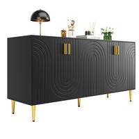 SIDEBOARD 152/40/75 cm in Schwarz mit Wellenfront und goldfarbenen Details - Schwarz, Holzwerkstoff (152/75/40cm) - Flora Grace