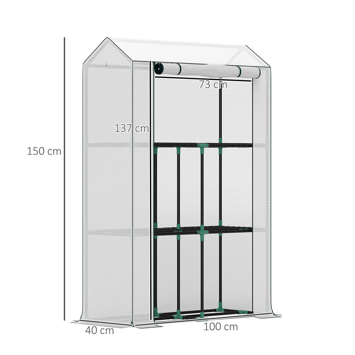 GEWÄCHSHAUS, 100L x 40B x 150H cm - Weiß, Kunststoff/Metall (40/150/100cm) - Outsunny