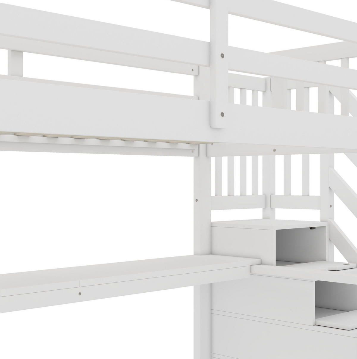 HOCHBETT 90 cm x 200 cm Weiß mit Schreibtisch und Stauraum aus Kiefernholz - Weiß, Holz (90/200cm) - MIVRAY