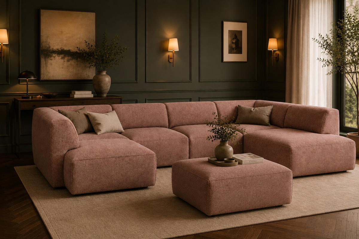 WOHNLANDSCHAFT MOVO - modulares Ecksofa rosa – modernes Design und flexible Gestaltung, links - Dunkelgrün/Bordeaux, Kunststoff/Textil (156/78/345cm) - KS Home Concept
