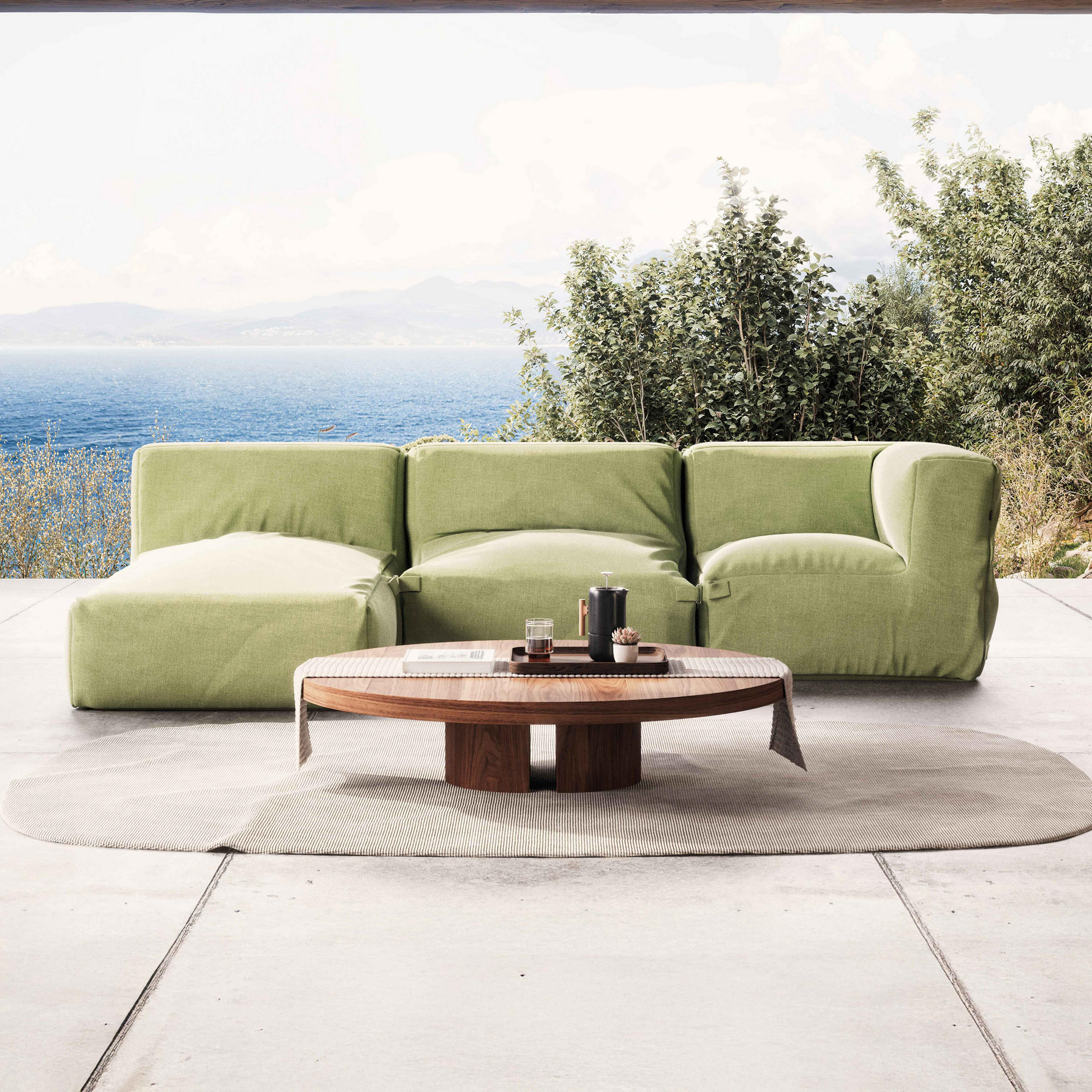 GARTENSOFA 3-tlg., Kaktusgrünen - Grün, Textil (85/65/160cm) - Oviala