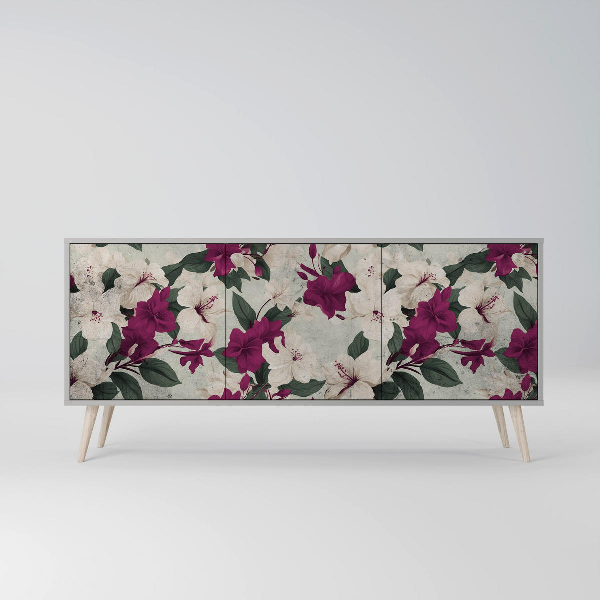 SIDEBOARD FLOWERET DREAM, Eicheneffekt, 164,5x42x77,5 cm, 3 Türen - Eichefarben/Buchefarben, Holzwerkstoff/Buchenholz (164.5/77.5/42cm) - SpaceRebels