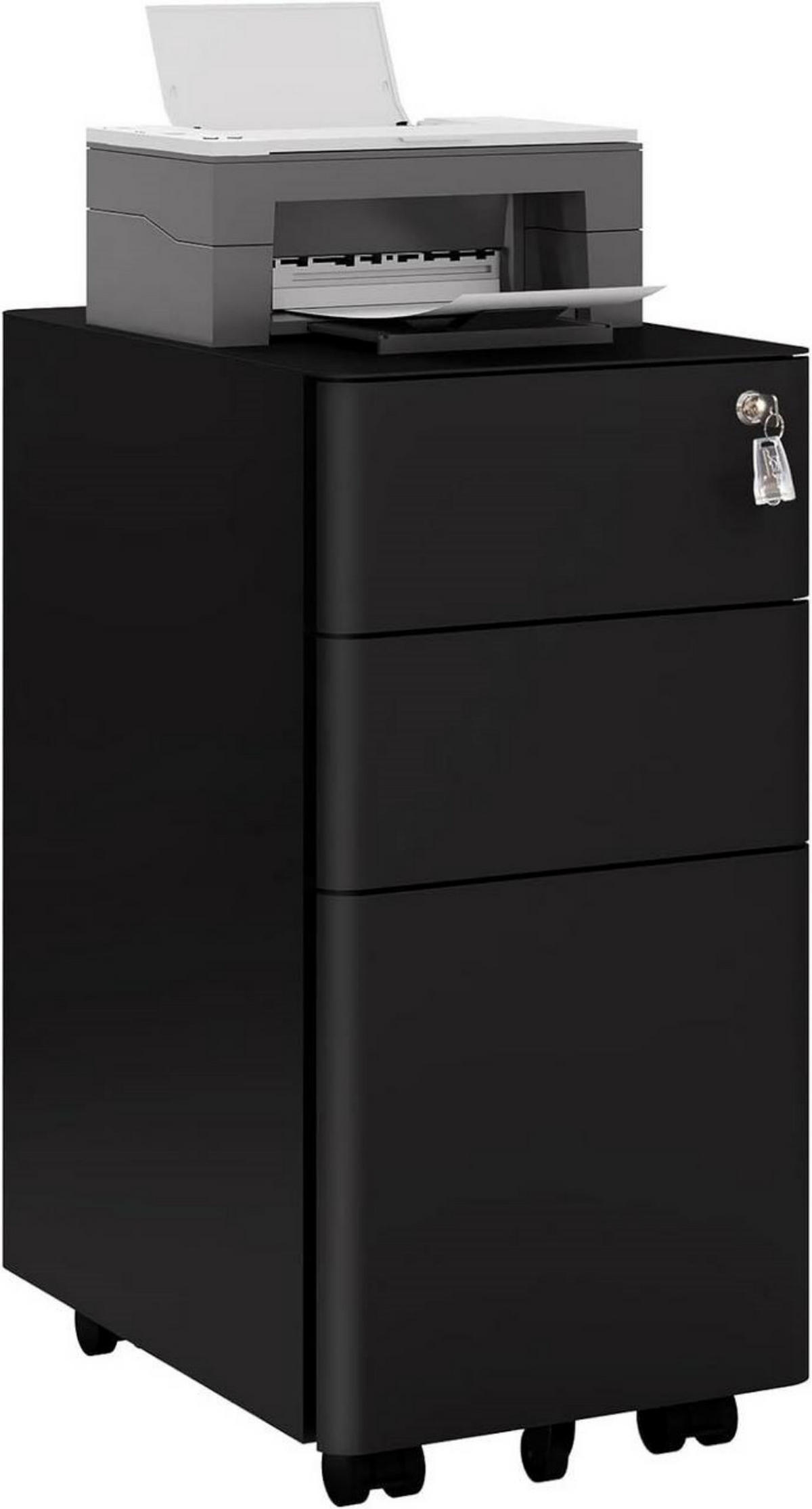 ROLLCONTAINER abschließbar, mit 3 Schubladen, Schwarz - Schwarz, Metall (30/60/45cm) - Woltu