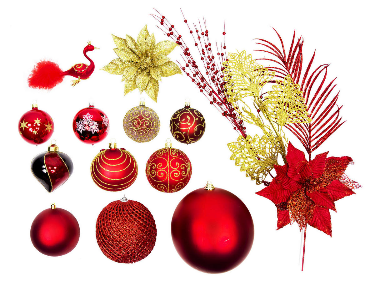 LAALU CHRISTBAUMKUGEL-SET 152 Stück in Luxus-Box PREMIUM CAESAR für Weihnachtsbaum 120-210 cm - Rot, Glas (55/50/75cm) - LAALU