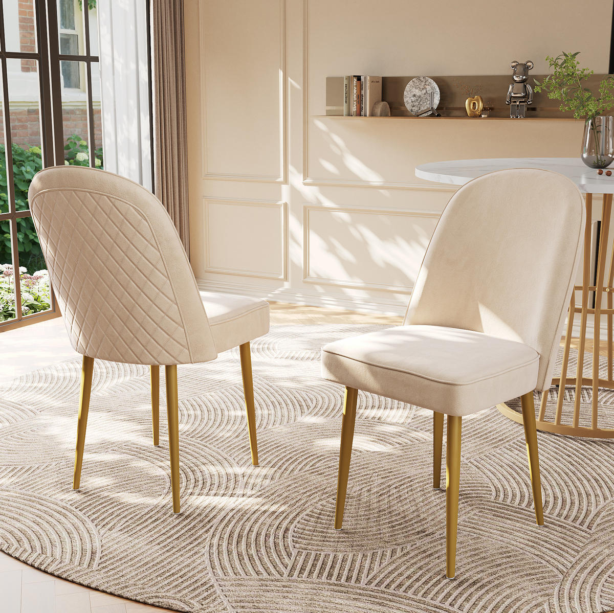 ESSZIMMERSTÜHLE ergonomisch 6er-Set 45,5 x 62 x 87,5 cm Samt Beige - Beige, Metall (62/87.5/45.6cm) - Meubliv