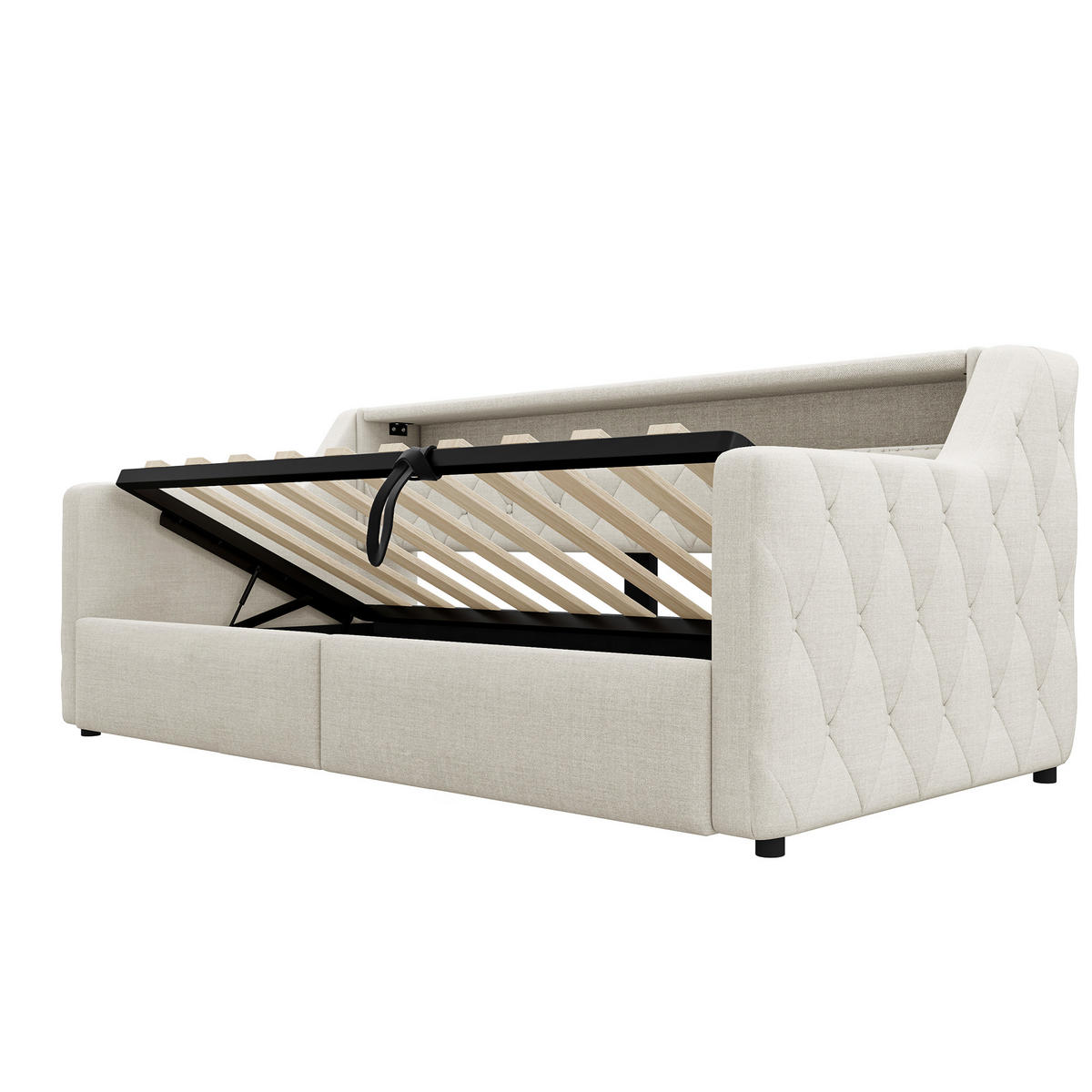 TAGESBETT 90/200 cm mit LED und Hydraulik-Stauraum, DE-42017, in Beige - Beige, Holzwerkstoff (90/200cm) - ComfortXL
