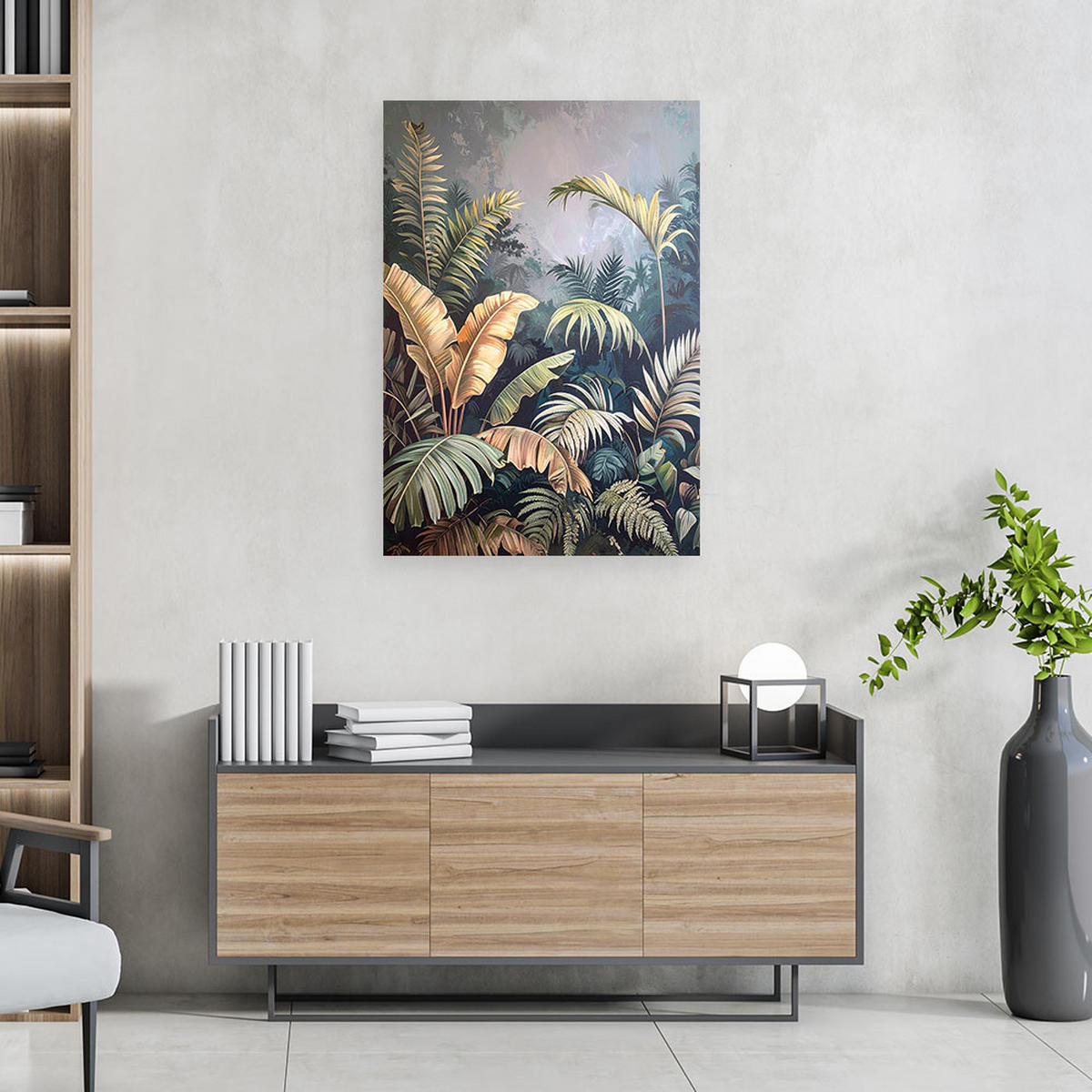 WANDBILD, Palm- und Bananenblätter Dschungel - Grün, Textil (60/90cm) - Feeby