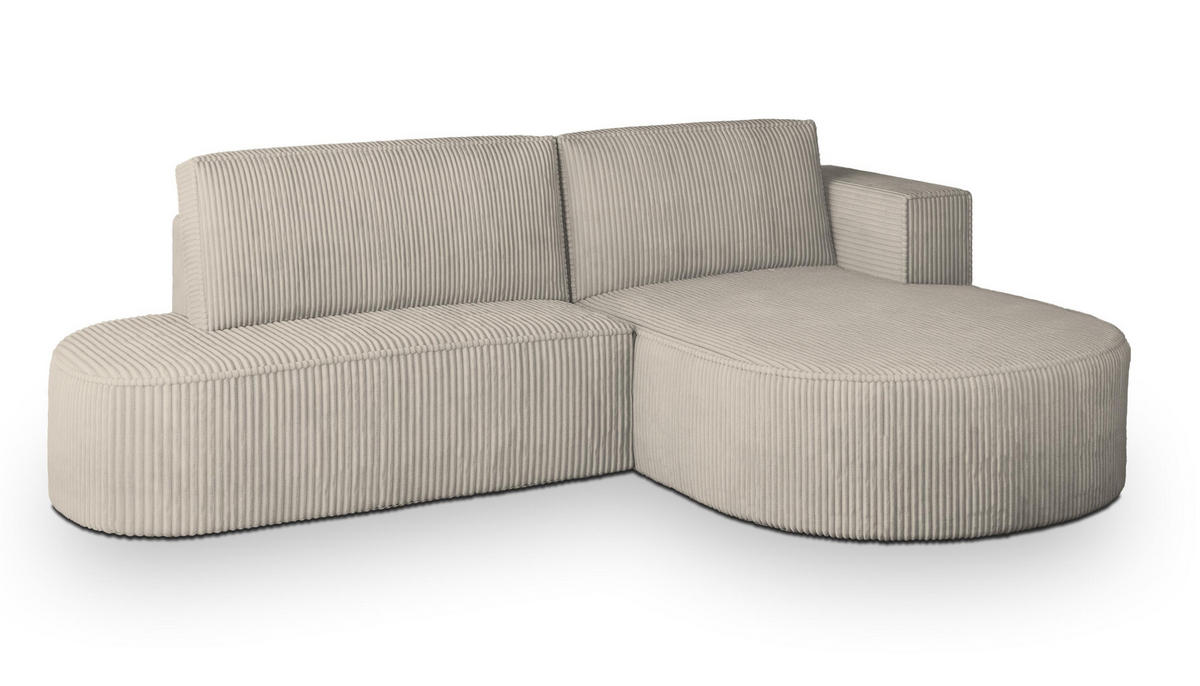 ECKSOFA CORTIO P R-S Creme Kordstoff mit Schlaffunktion - Creme, Holz (265/174cm) - MASSENO