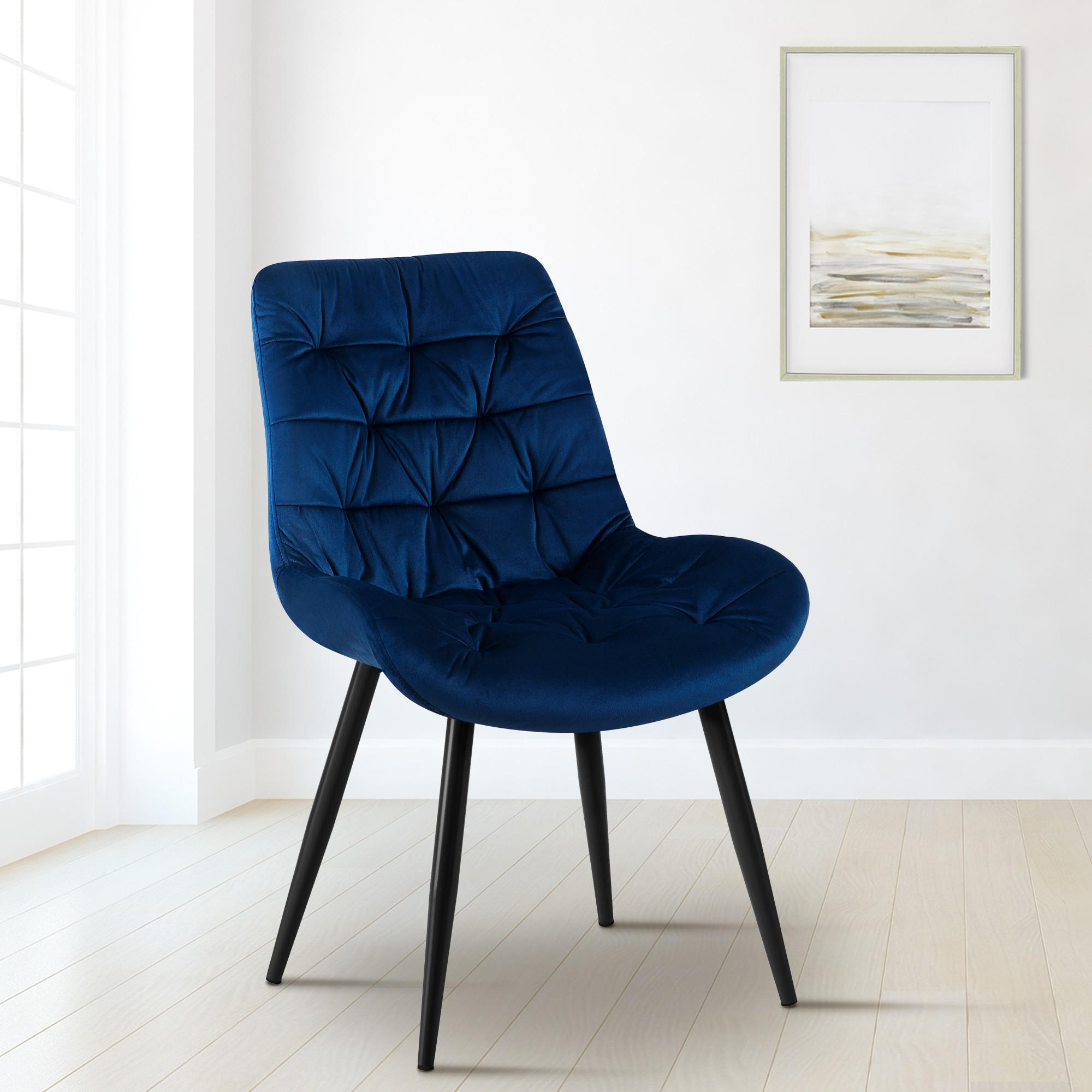 ESSZIMMERSTUHL Samt dunkelblau - Schwarz/Dunkelblau, Textil/Metall (56/85/63cm) - CLP