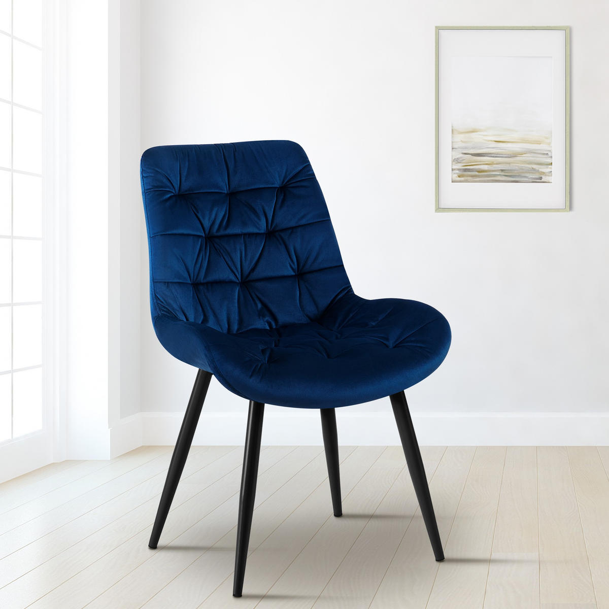 ESSZIMMERSTUHL Samt dunkelblau - Schwarz/Dunkelblau, Textil/Metall (56/85/63cm) - CLP