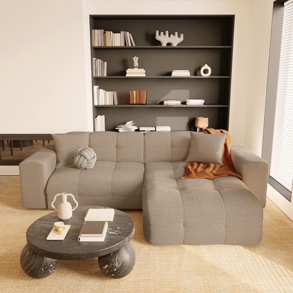 ECKSOFA RECHTS Bouclé-Stoff Taupe 230cm - Taupe, Textil (230/155cm) - Sia Home