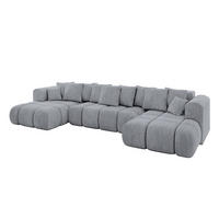 WOHNLANDSCHAFT Ottomane Links CLOUD-U-v1 414x180x40 Hellgrau Velours - Hellgrau, Holzwerkstoff/Kunststoff (414/90/180cm) - ALTDECOR