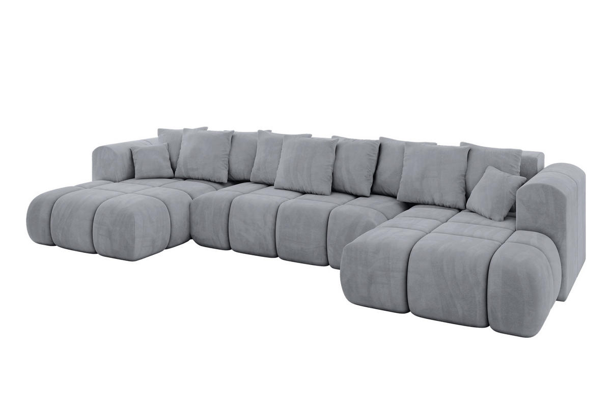 WOHNLANDSCHAFT Ottomane Links CLOUD-U-v1 414x180x40 Hellgrau Velours - Hellgrau, Holzwerkstoff/Kunststoff (414/90/180cm) - ALTDECOR