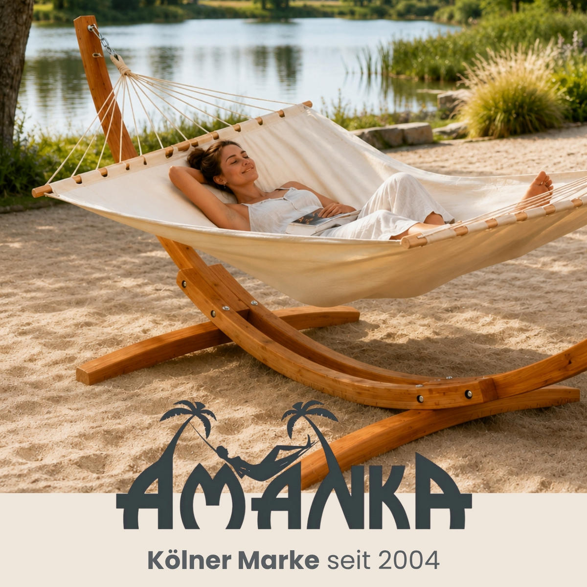 XXL-HÄNGEMATTENGESTELL, 325/120 cm, Holzfarben - Naturfarben, Holz (325/120/118cm) - Amanka