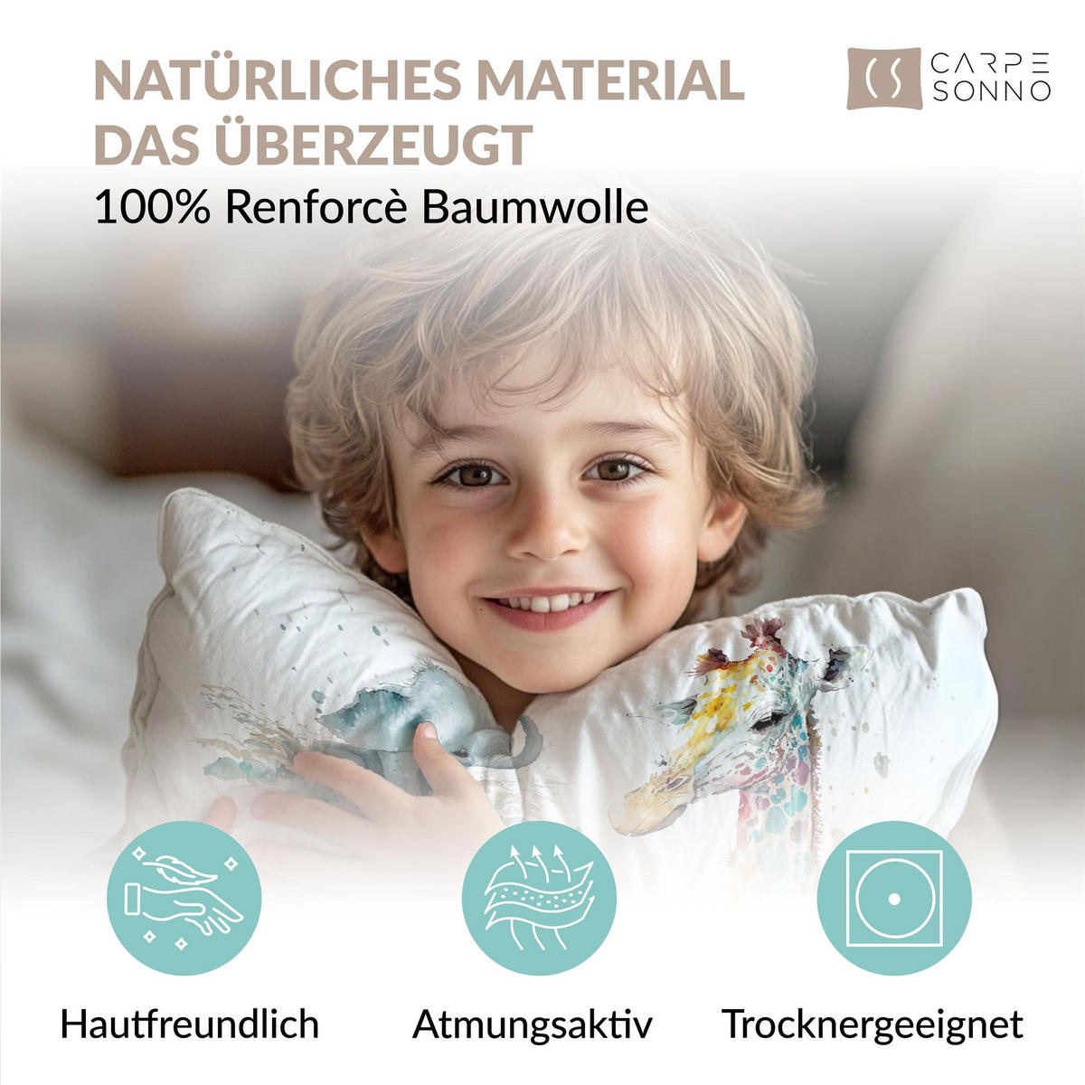 KINDERBETTWÄSCHE 135x200 cm Tiere Tiermotiv aus 100% Baumwolle - Leuchtet um Dunkeln - Multicolor, Textil (135/200cm) - Carpe Sonno