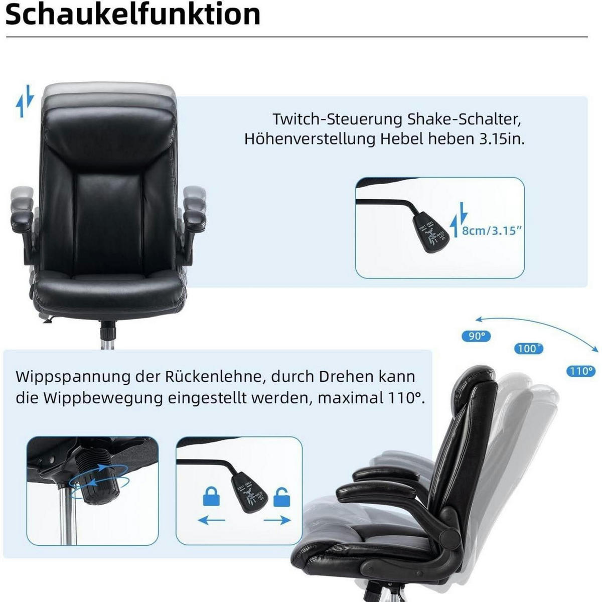 BÜROSTUHL mit hochklappbarer Armlehne Schwarz - Schwarz, Kunststoff (68/117/68cm)