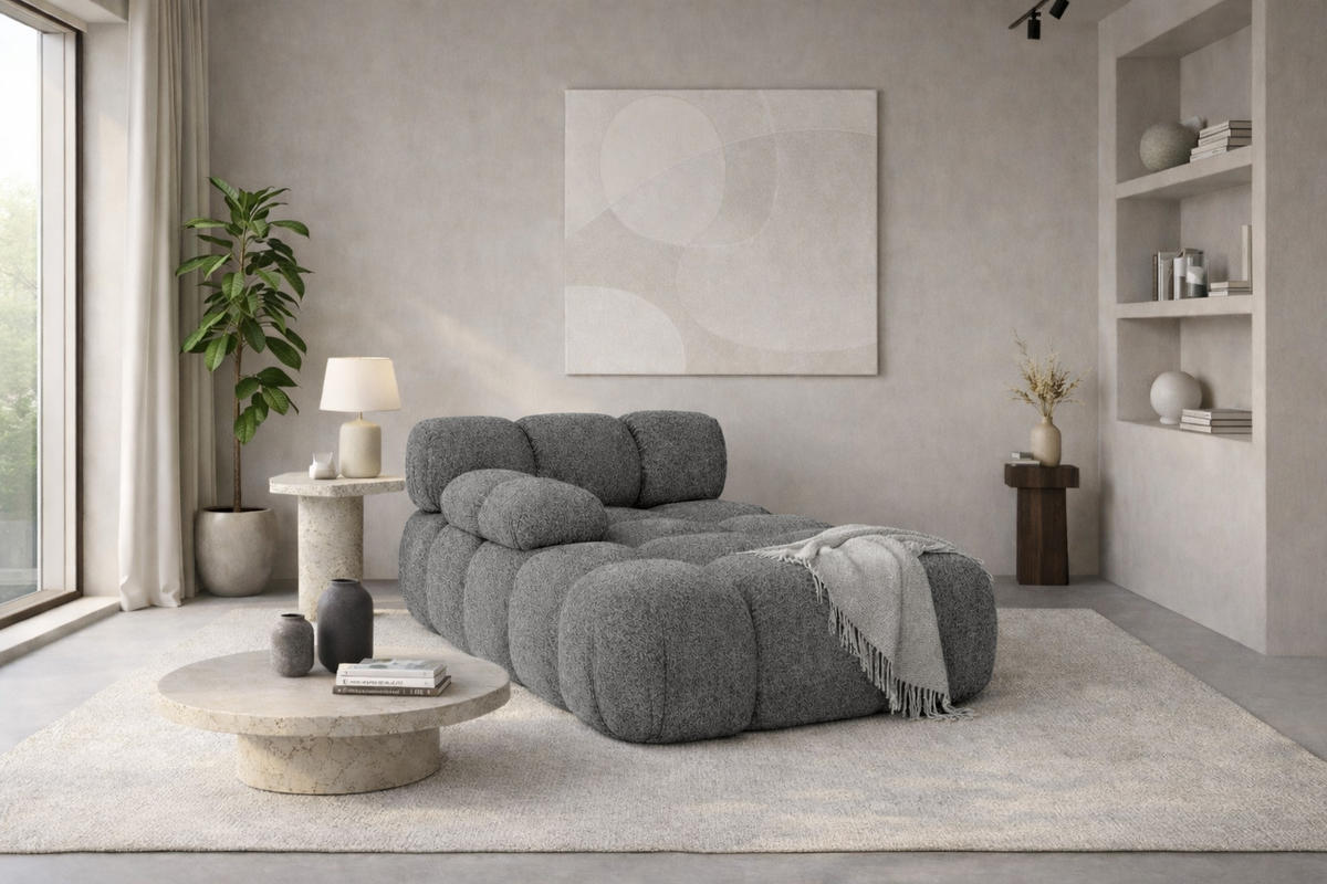 CHAISELONGUE Modular, Bouclé-Stoff Abriamo, Dunkelgrau, Links, Selia - Dunkelgrau, Holz (95/70/160cm) - Kaiser Möbel