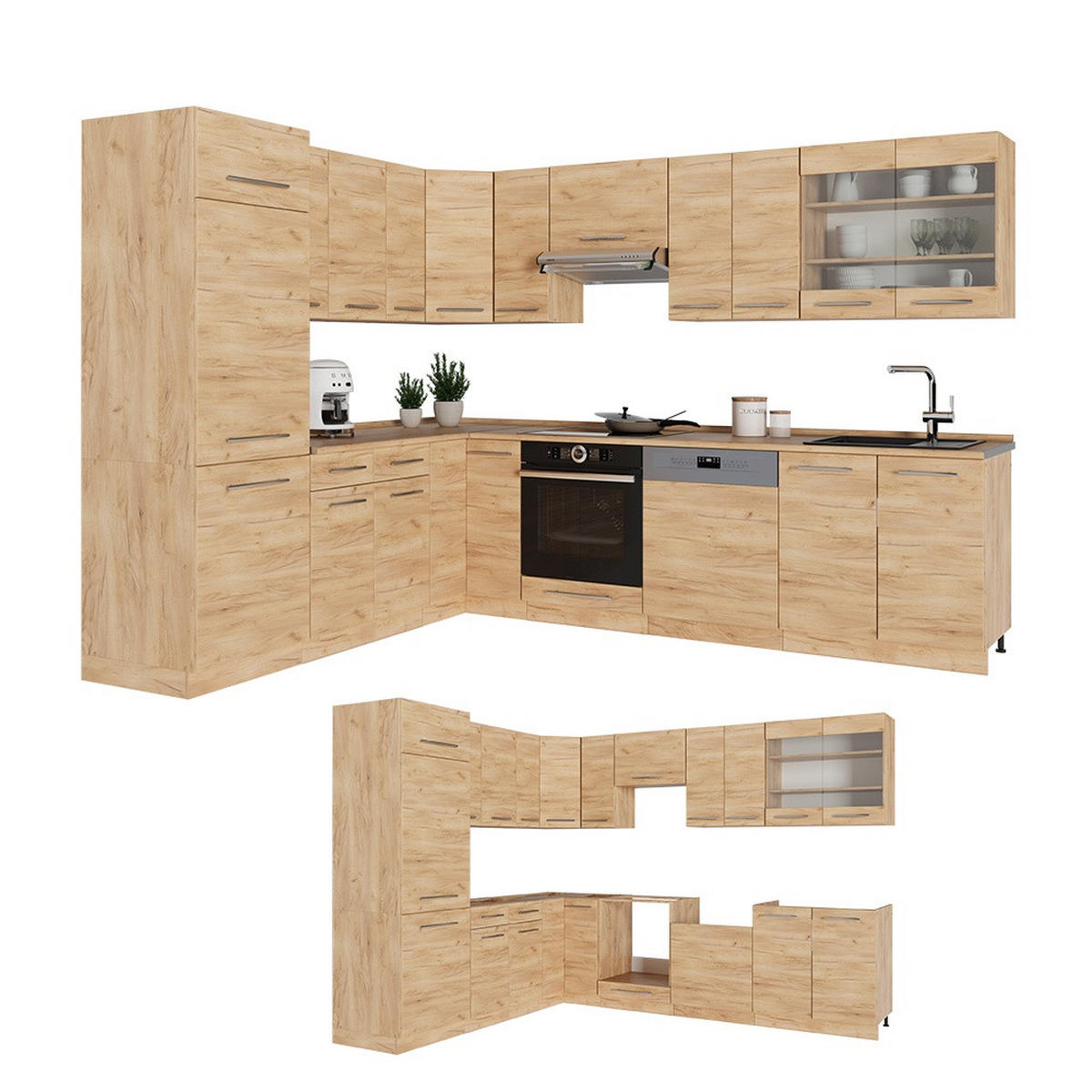 ECKKÜCHE Fame-Line, Goldkraft Eiche/Goldkraft Eiche, 287 x 227 cm, AP Eiche - Honigeiche, Holzwerkstoff (287/206.8/60cm) - Vicco