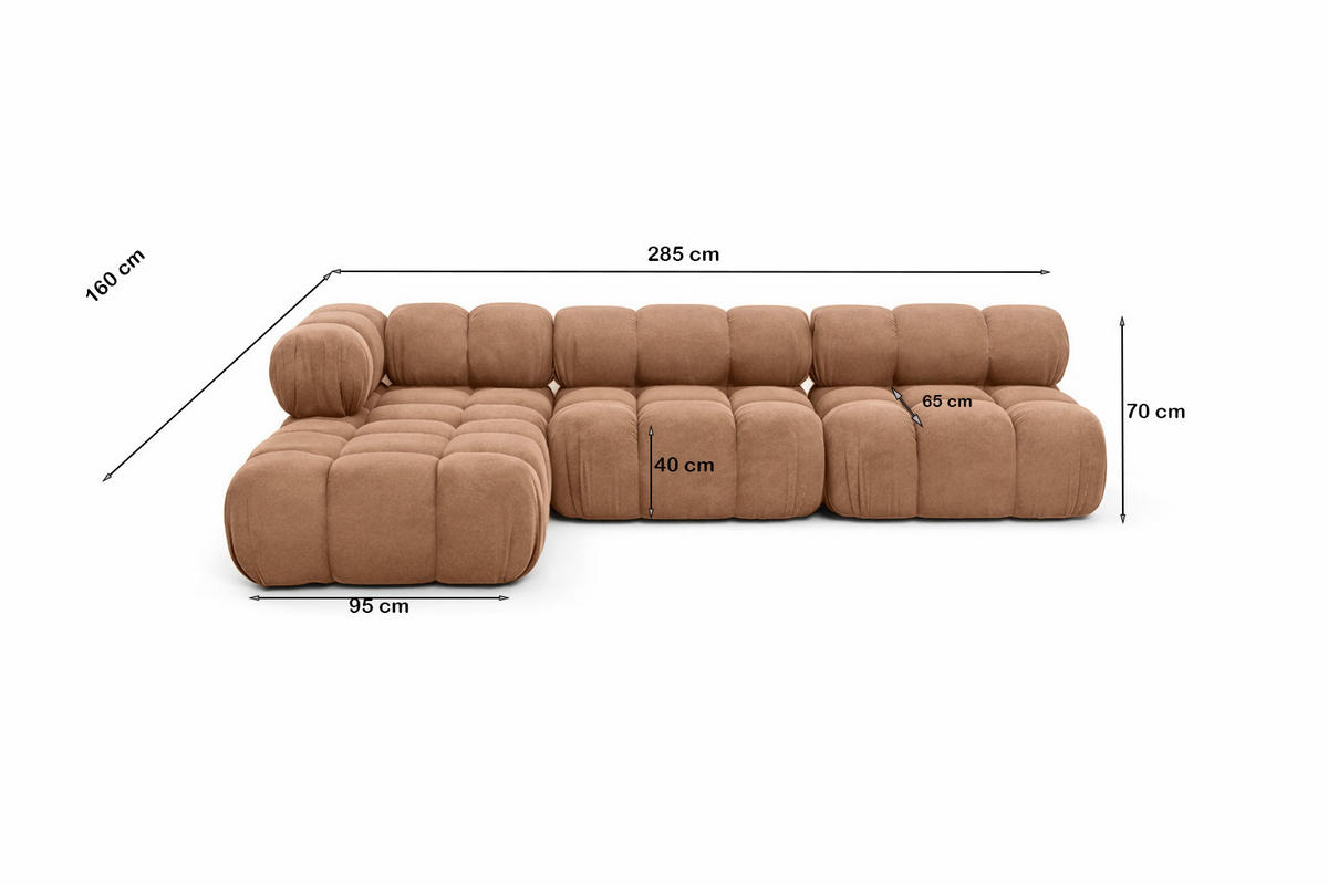 ECKSOFA L-Form Modulare, Veloursstoff Salvador, Dunkelbeige, Links, Selia - Beige, Holz (285/160cm) - Kaiser Möbel