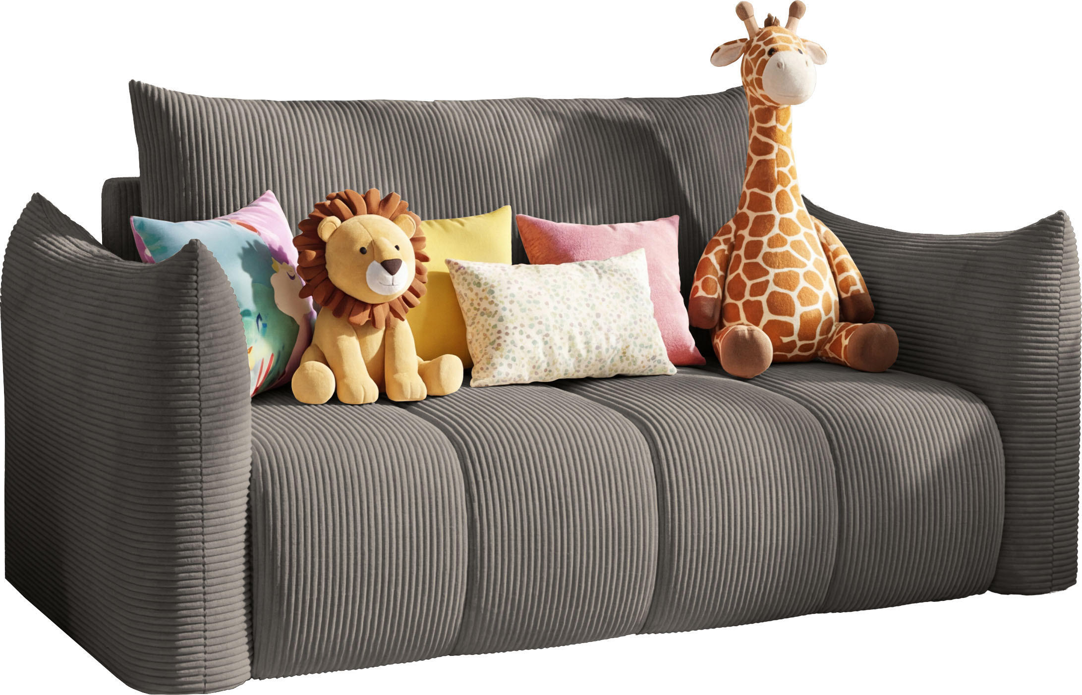 SCHLAFSOFA Lilo mit Bettkasten, Grau Cordstoff 120/86/101 cm - Schwarz/Grau, Kunststoff/Textil (120/86/101cm) - WFL GROUP
