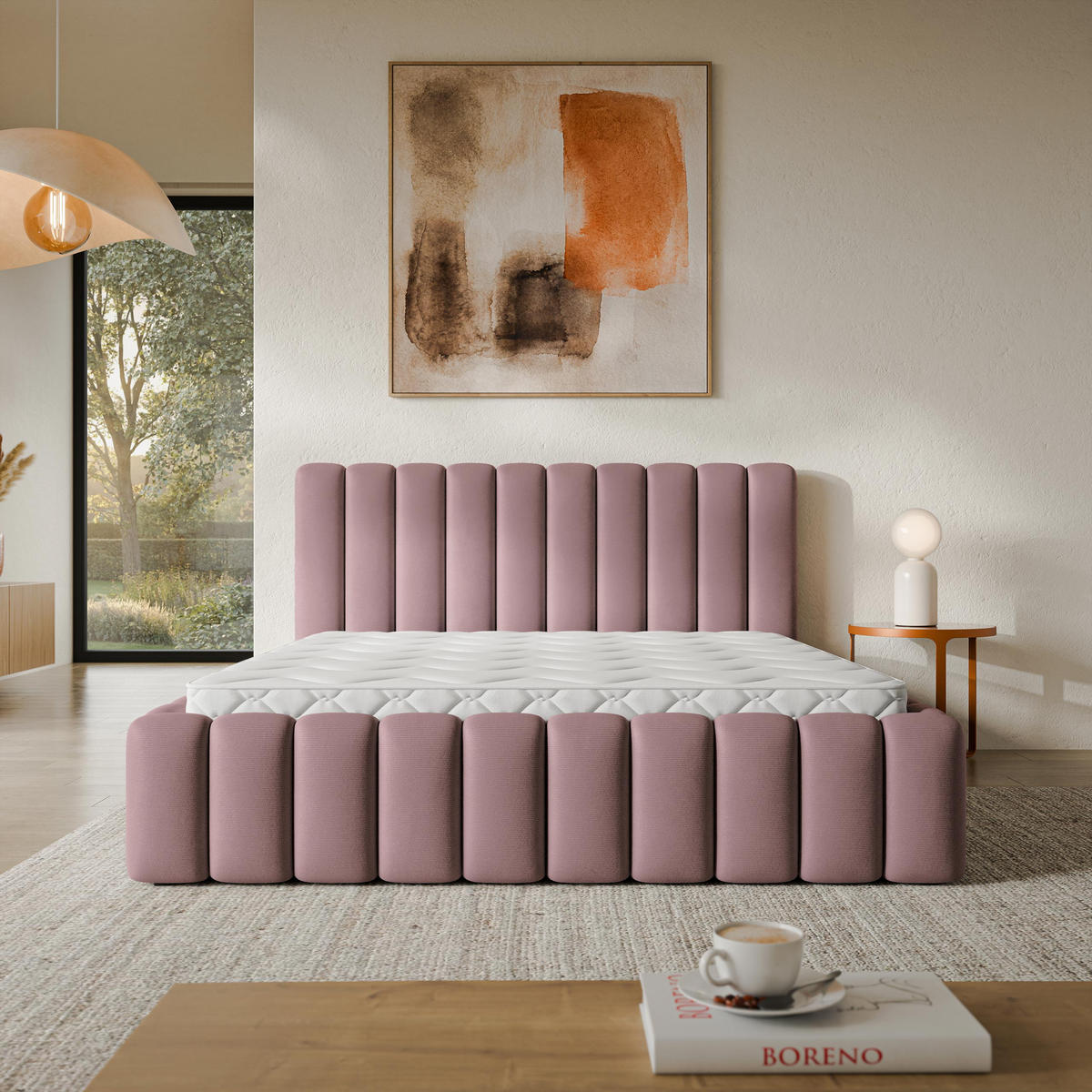 ČALOUNĚNÁ Postel TEBA 140x200 cm Pudrově růžová - světle růžová, kompozitní dřevo/textil (140/200cm) - MASSENO