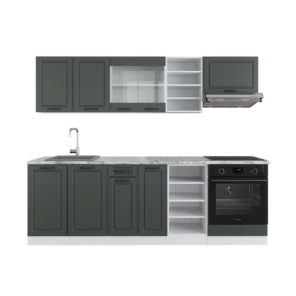 KÜCHENZEILE R-Line Anthrazit Landhaus/Weiß 240 cm, AP Marmor - Anthrazit/Weiß, Holzwerkstoff (240/81.6/60cm) - Vicco