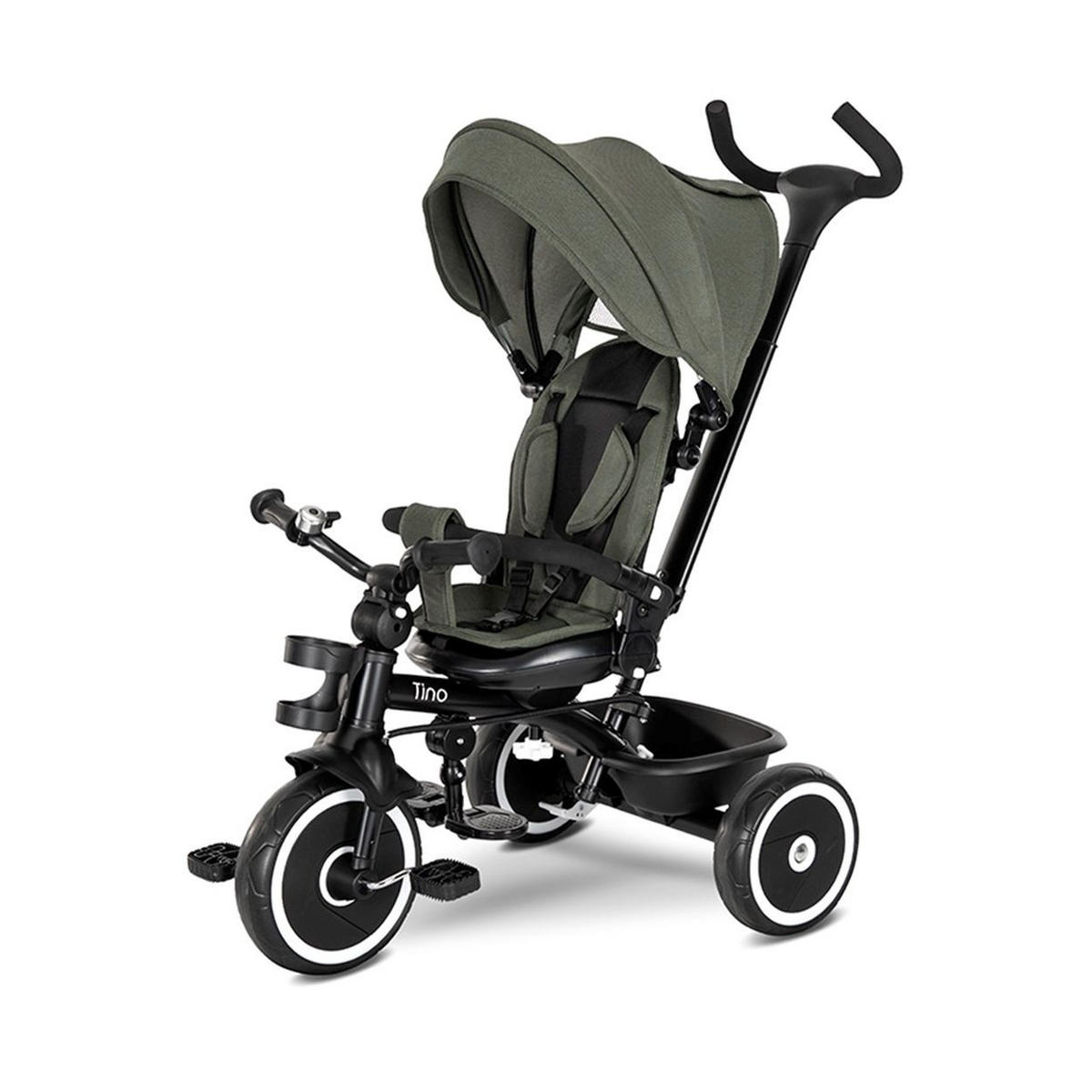 DREIRAD Tino Klingel, Korb grün umbaubar, drehbarer Sitz, Getränkehalter - Grün, Metall (108/55/96cm) - Lorelli