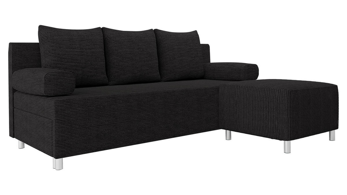 SCHLAFSOFA Dover Cord mit Polsterhocker - Chromfarben/Schwarz, Holz/Kunststoff (192/80cm) - MIRJAN24