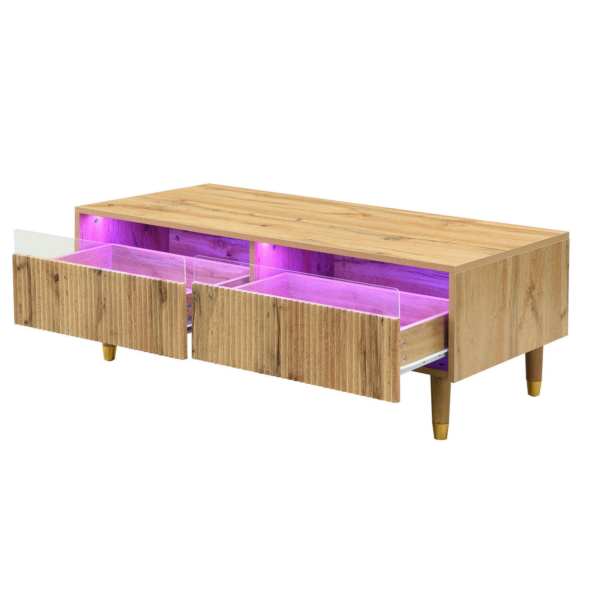 KONFERENČNÍ stolek, 110/50/40 cm, MDF v dekoru dřeva, se 2 zásuvkami a LED osvětlením - přírodní, kompozitní dřevo (110/50/40cm) - BEAOK