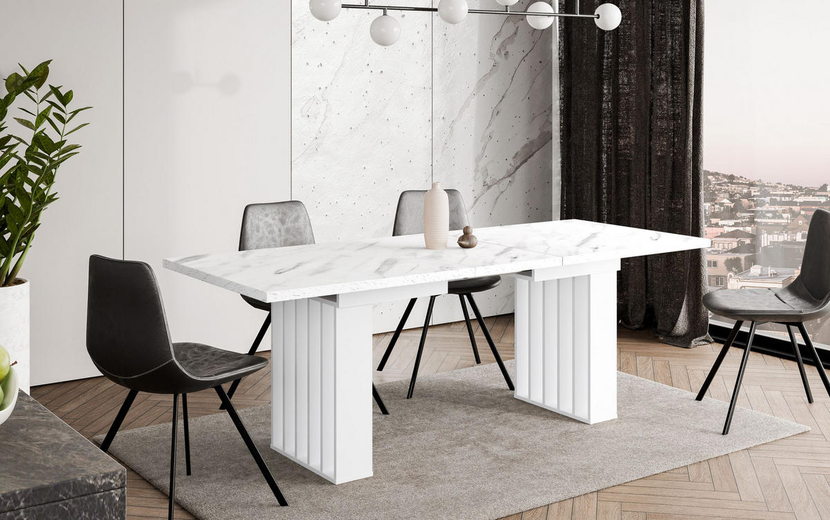ESSTISCH Ausziehbar 160-240 cm Weiß Marmor-Optik mit Weißen Beinen - Weiß, Holzwerkstoff (240/80/75cm) - Home Collective