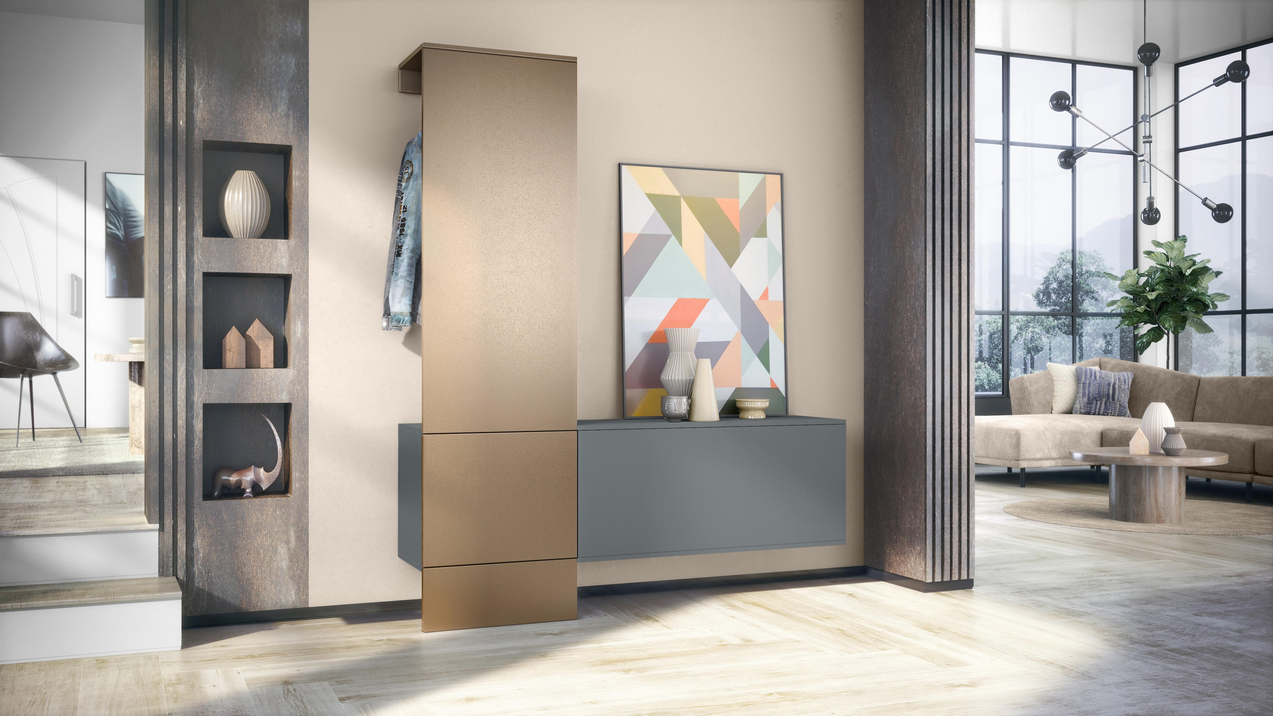 GARDEROBE Carlton Paneel in Bronze Optik - Bronzefarben, Holzwerkstoff (156.5/193/35cm) - Vladon