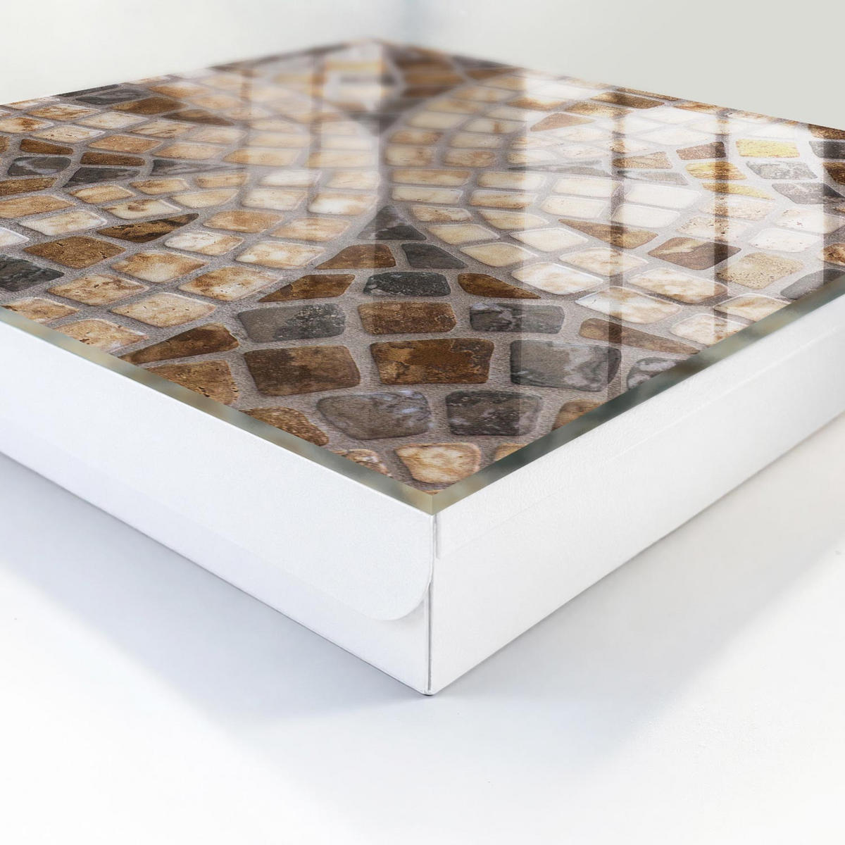 SCHLÜSSELBOX Weiß 30x30 cm – Türöffnung nach rechts - Stilvolles Mosaik - Braun, Metall (30/30/5cm) - TULUP