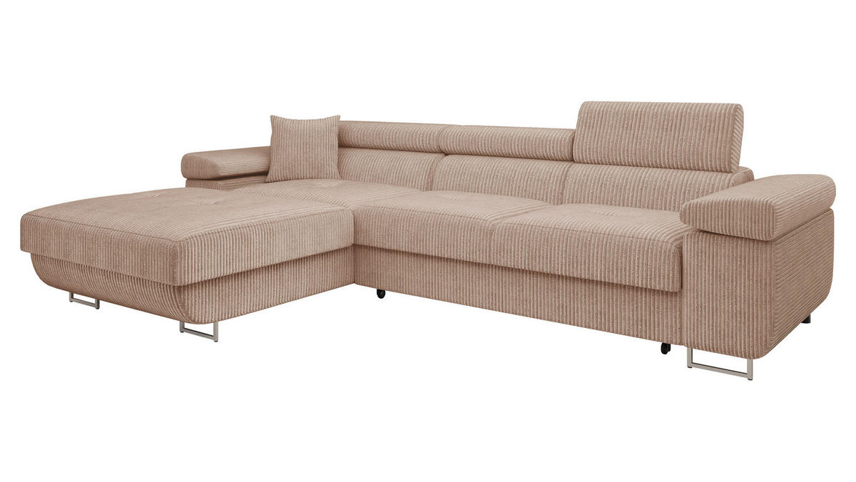 ECKSOFA Torezio Mini Cord, Seite: Links - Rosa, Holz/Textil (280/170cm) - MIRJAN24